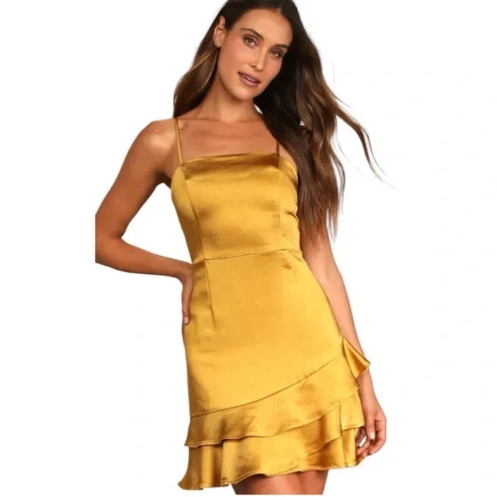 Lulu's Gold Ruffled Mini Dress - Picture 7 of 7